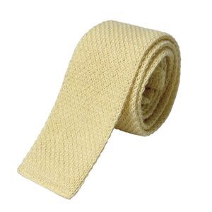 Vintage Lionhearted Square End Knit Skinny Necktie Light Yellow 100% Cotton
